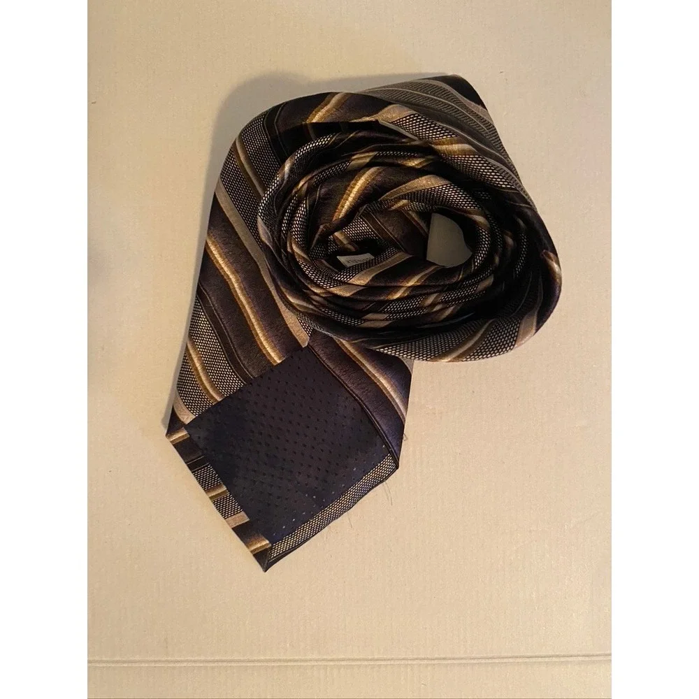 Pierre Cardin Mens Silk Necktie Brown Bronze Black Diagonal Striped Formal Tie